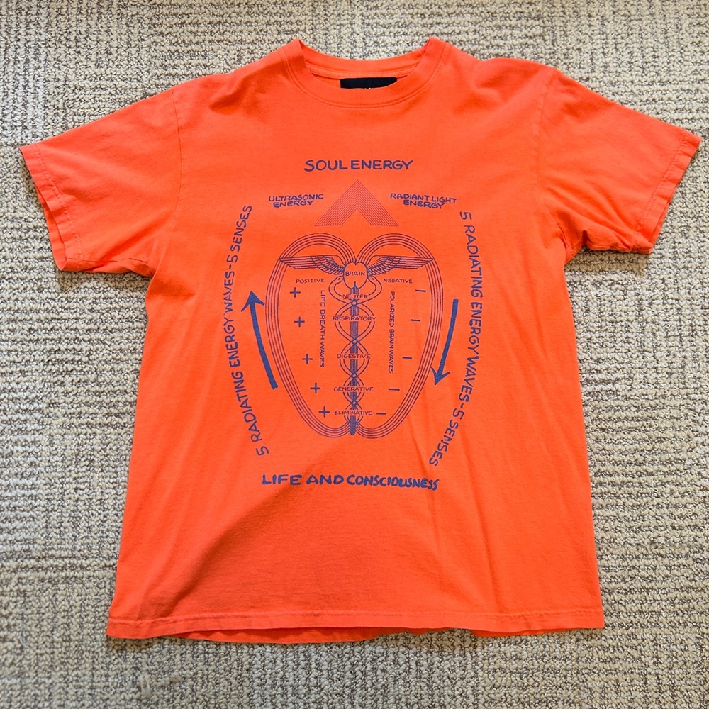 Bianca Chandon Soul Energy Orange Graphic Tee with Blue Print
